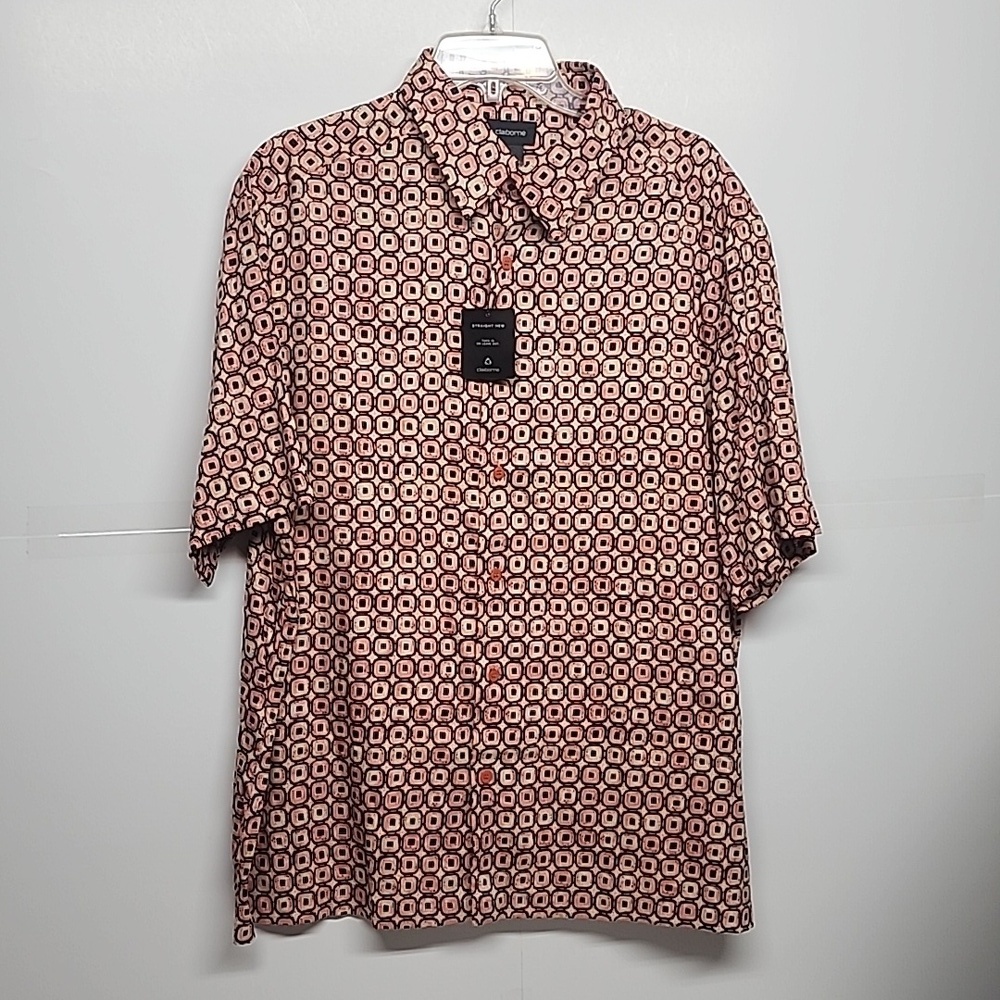 Claiborne sz XL cool pattern orange black short sleeve button-down shirt
